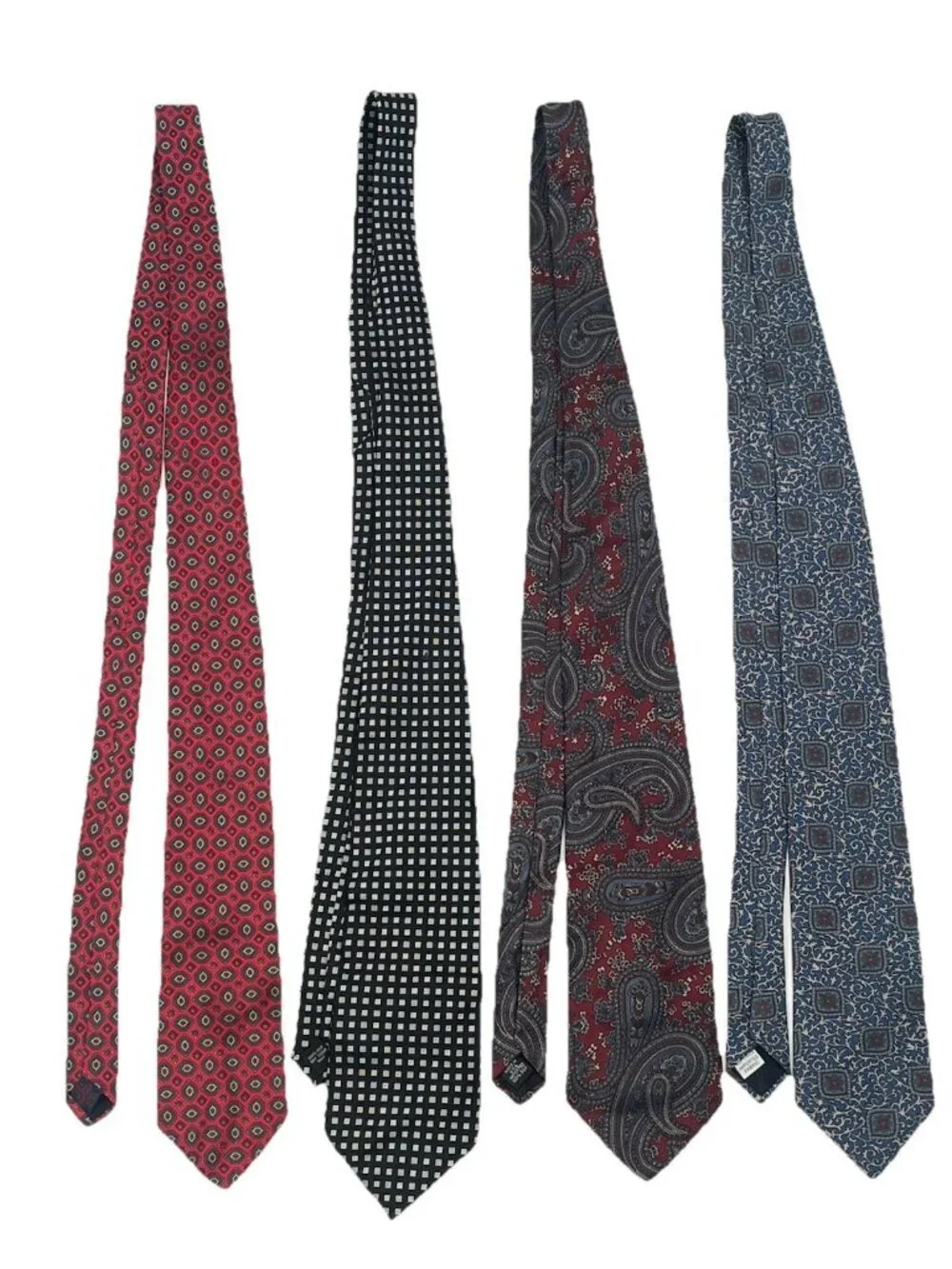 Lot of 4 Designer Silk Ties Rooster Pierre Cardin Countess Mara Paisley Geometri